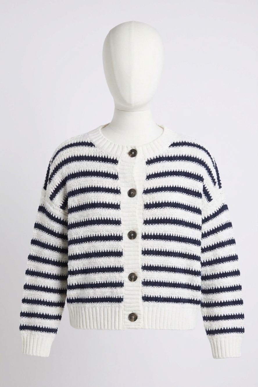 NEW CLOSED striped crew cardigan in ivory stripe